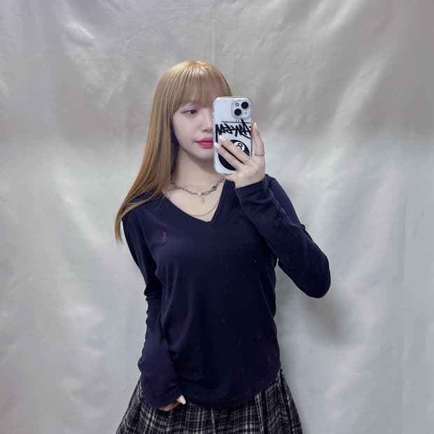 폴로 랄프로렌 네이비 포니 브이넥 슬리브 