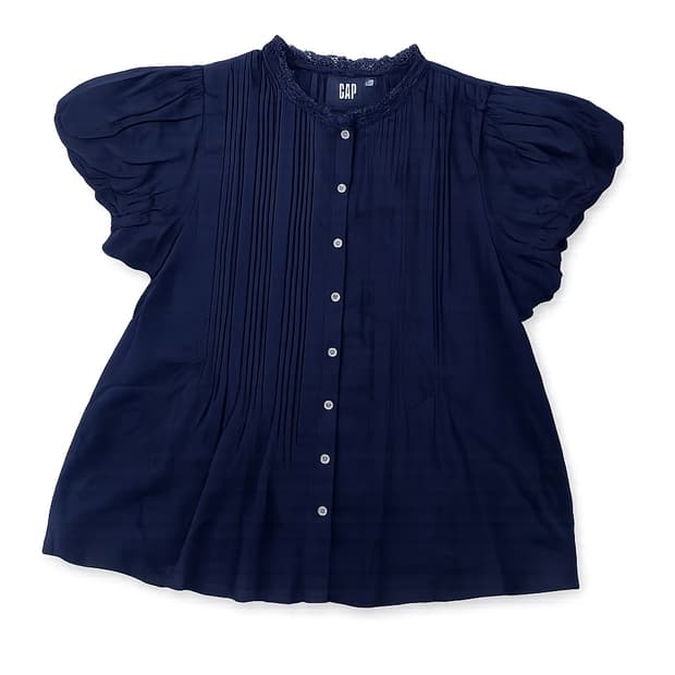 GAP 네이비 레이스넥 블라우스 / 퍼프 반팔