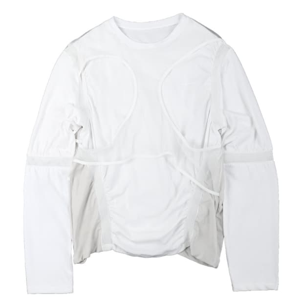 오호스 메쉬 밴드 롱슬리브 티셔츠 화이트