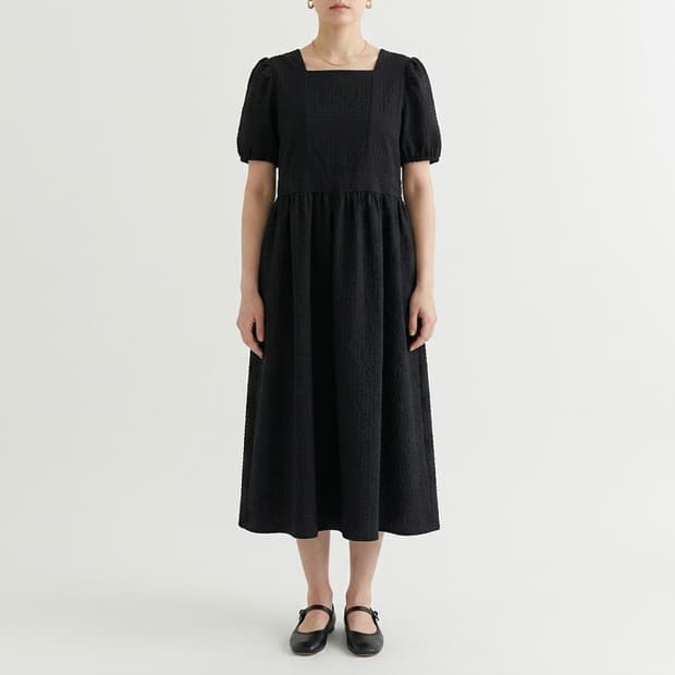 앤단테 andante 스퀘어넥 퍼프 시어링 롱 원피스 (S~M)