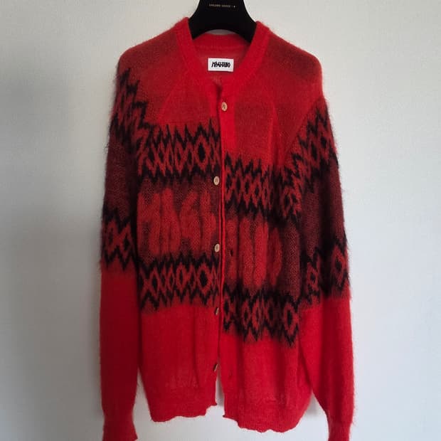 시착사진있음)"마리아노" 모헤어 패턴 가디건(L) 레드 팝니다