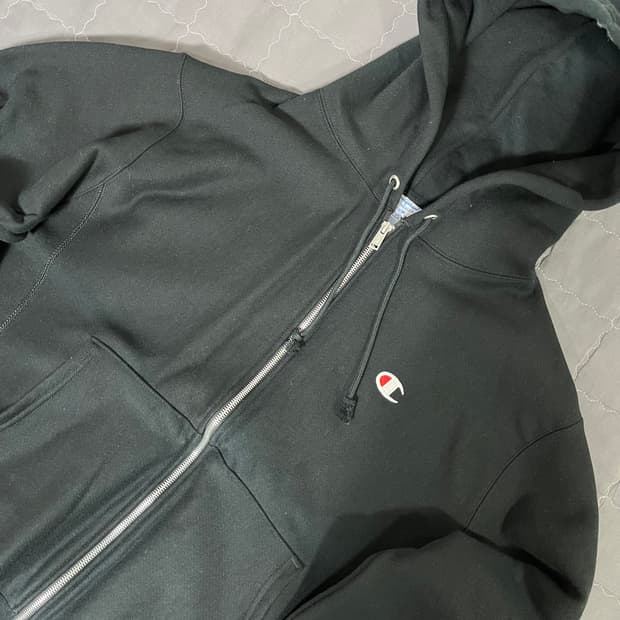 챔피온 리버스 위브 스웻 후드 집업 블랙 M