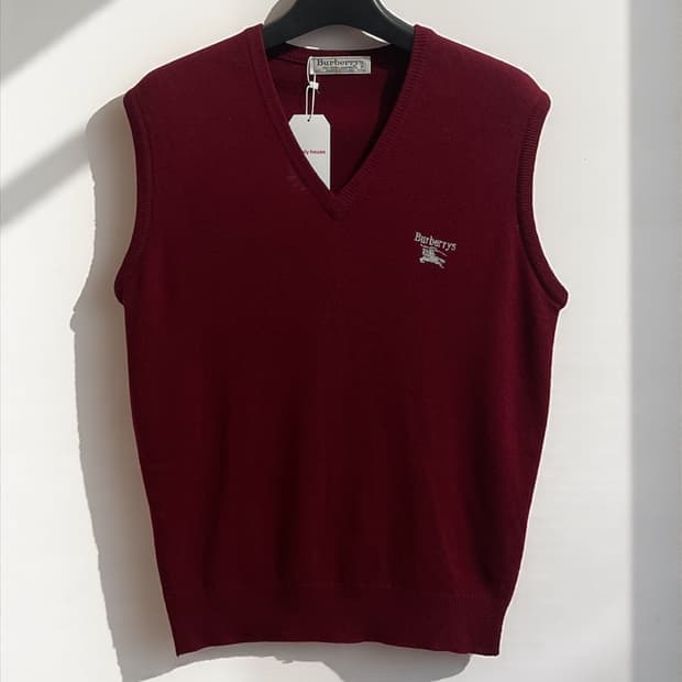 버버리 버건디 램스울 브이넥 니트 베스트
