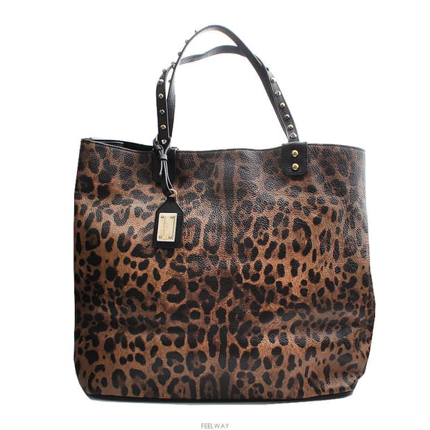 돌체 앤 가바나 레오파드 프린트 레더 빅쇼퍼백