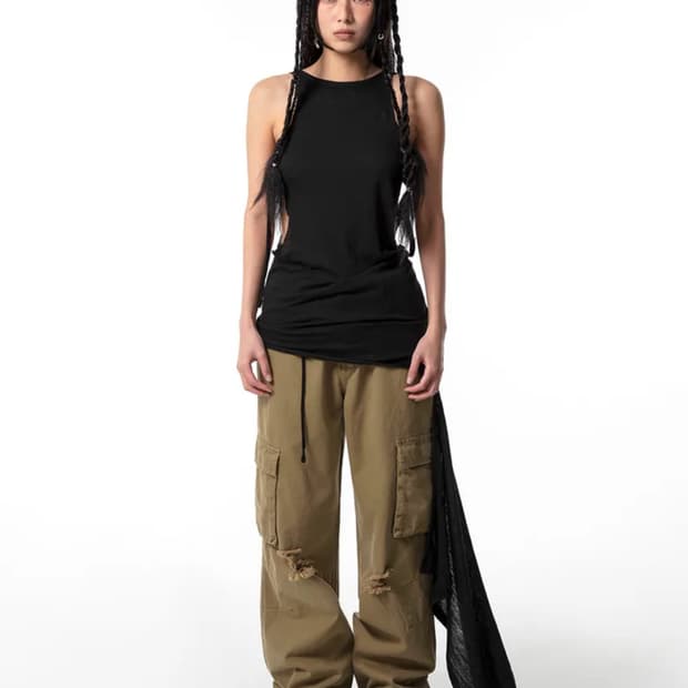 yeel leey DART CARGO WIDE PANTS KHAKI