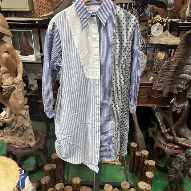 SJYP(스티브제이앤요니피)오버핏 언발란스 패치워크 롱 셔츠