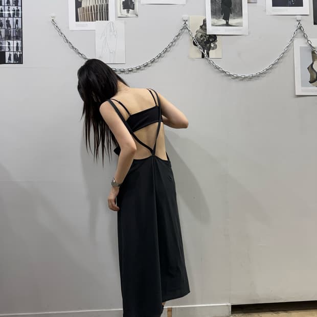 요지 야마모토 백 오픈 언밸런스 드레스