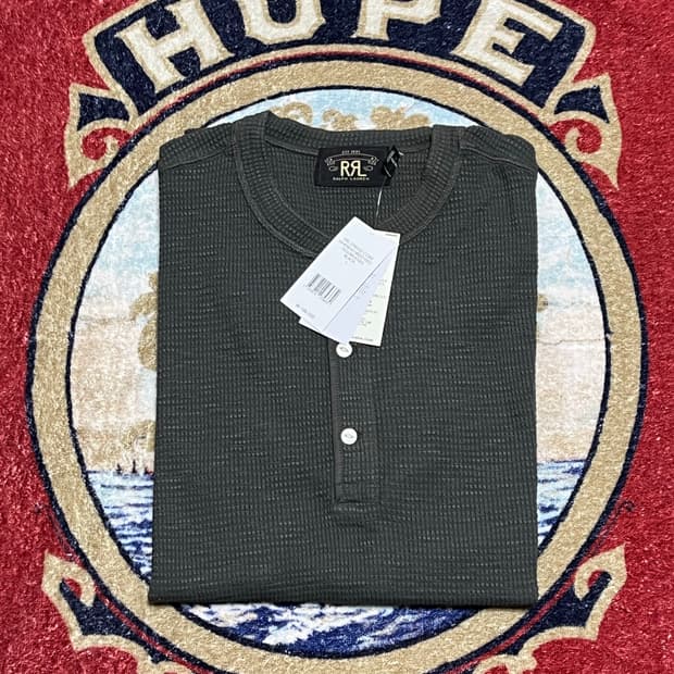 RRL 와플 니트 헨리 숏슬리브 블랙