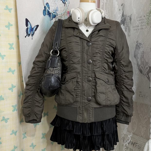 카키 셔링 Y2K 자켓