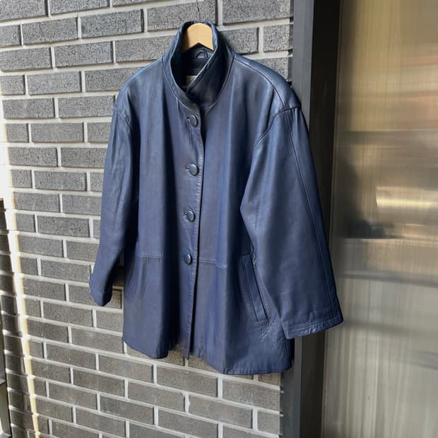 (Rare)90s Lambskin 천연 양가죽 자켓 딥네이비 블루