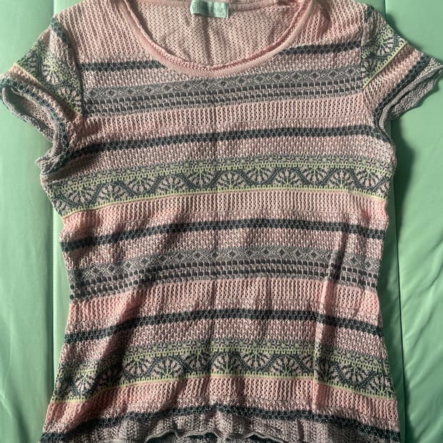 핑크 패턴 니트 탑 일본 빈티지