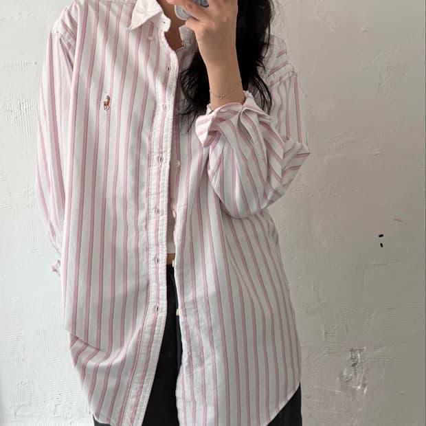 Polo 폴로 랄프로렌 카라배색 베이비핑크컬러 스트라이프 셔츠