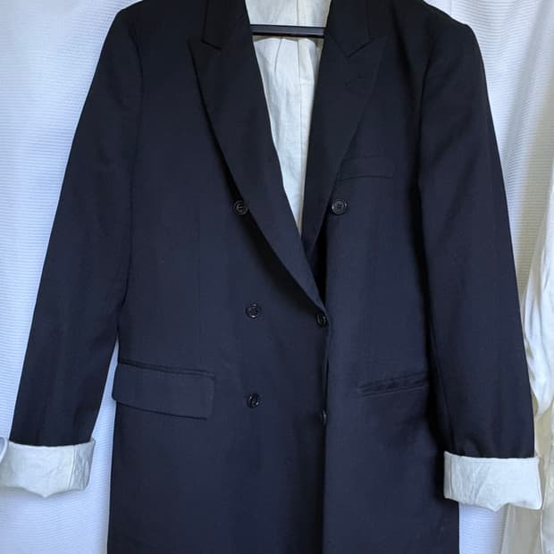 꼼데가르송 블랙 울 코튼 라이닝 더블 브레스티드 블레이저