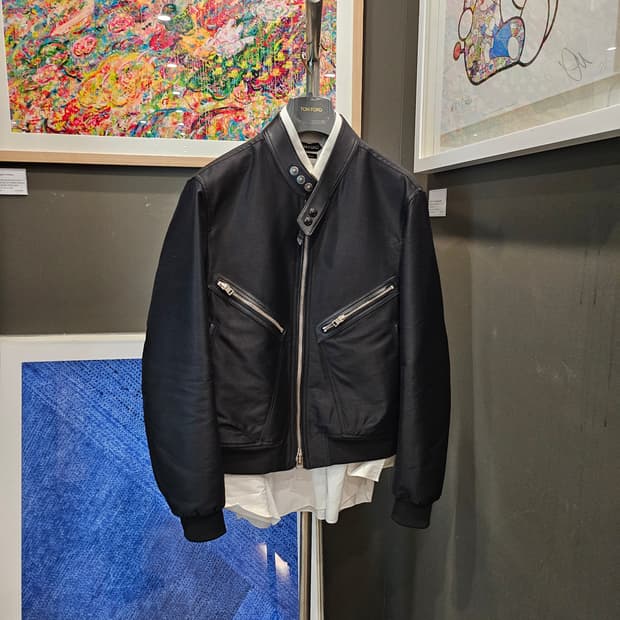 톰포드 가죽 트리밍 울 실크 트윌 신상 봄버 자켓