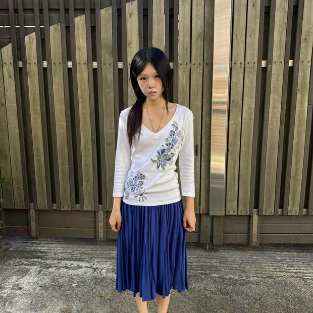 Royal blue flare-fit skirt