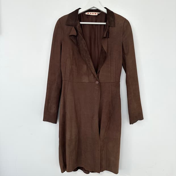 마르니 2000s 스웨이드 카프스킨 레더 롱코트