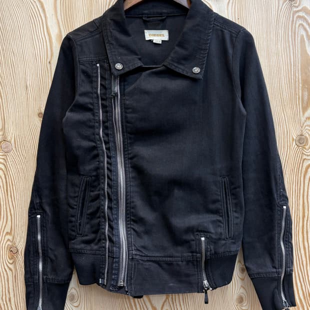디젤 캔버스 멀티 지퍼 라이더 자켓