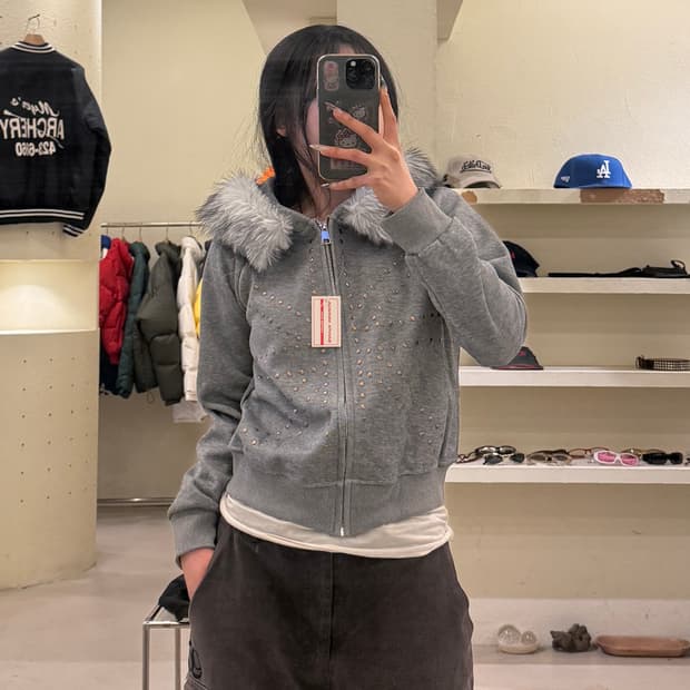 퍼 후드 스터드 집업 후드집업 그레이 U831