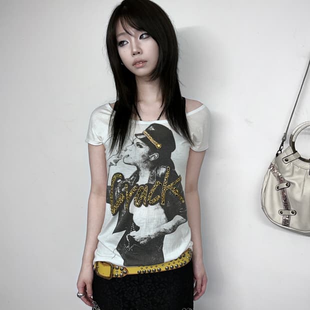 CRACK Y2k Punk Graphic Loose Neck Top