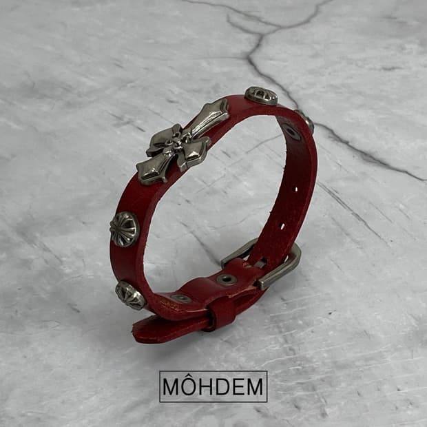[Unisex] 크롬 빈티지 가죽팔찌