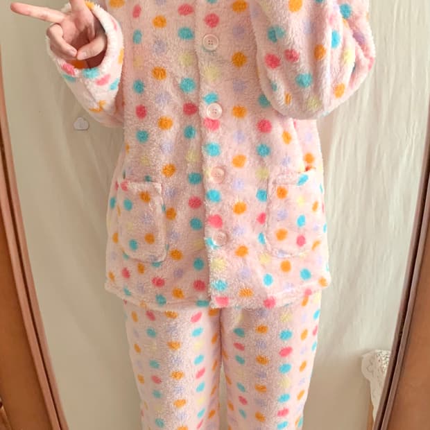 핑크 무지개 도트 수면 파자마