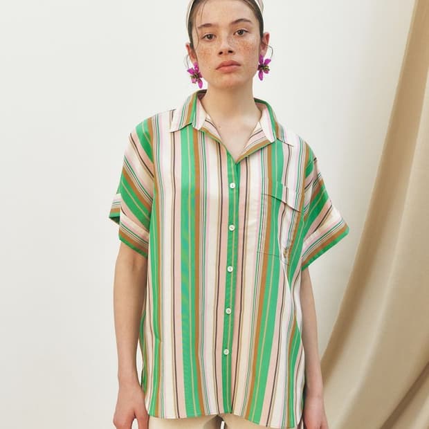 [새상품]KUME 쿠메 오버사이즈 롤업 하프슬리브 셔츠