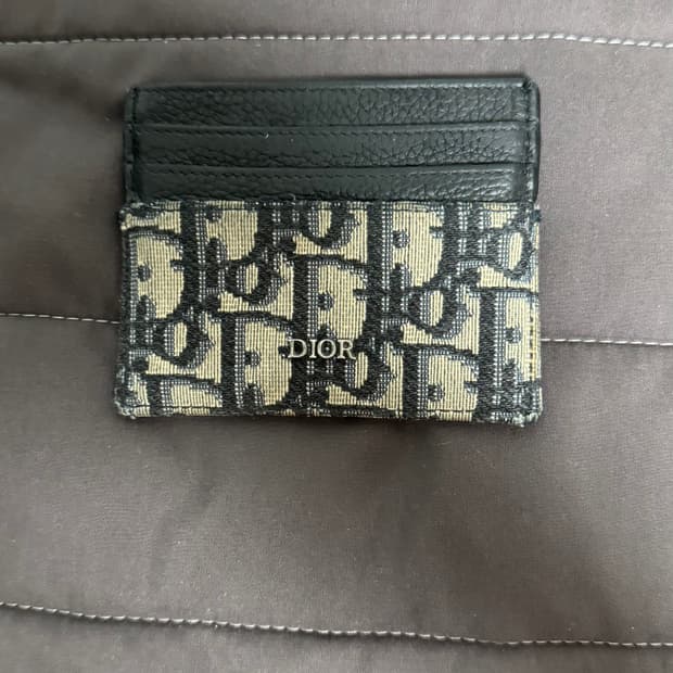 디올 오블리크 자카드 카드 지갑 베이지&블랙