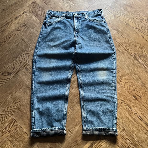 [36]칼하트 USA 체크 라이닝 빈티지 워싱 워크 데님 팬츠