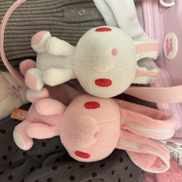 빈티지 고전 범용토끼 마스코트 흰색 핑크색