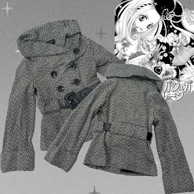 🩶슈슈룬 쇼콜라깔 숏 벨트 코트 🩶 나나깔 시크 패턴 일본 빈티지