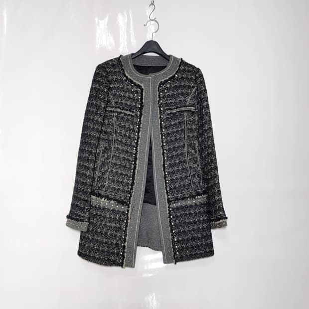 오브제 강진영 스터드징장식 여성 모직  하프롱코트