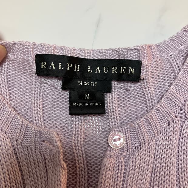 랄프로렌 블랙라벨 라벤더 슬림핏 케이블 니트 가디건