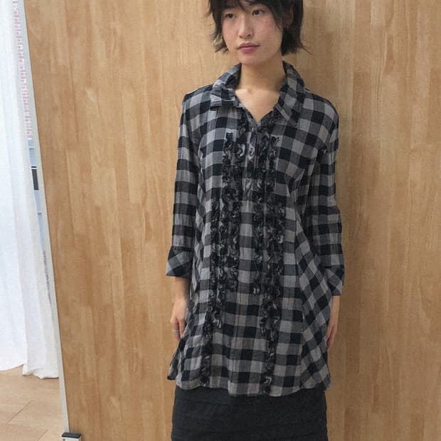 vintage mono check frill shirts