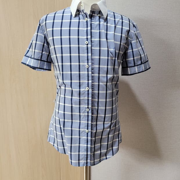 캘번 KELBURN 남자 체크 반팔셔츠 100 스카이블루