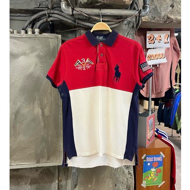 폴로 랄프로렌 빅포니 헤리티지 성조기  반팔 카라티 L #csz3152