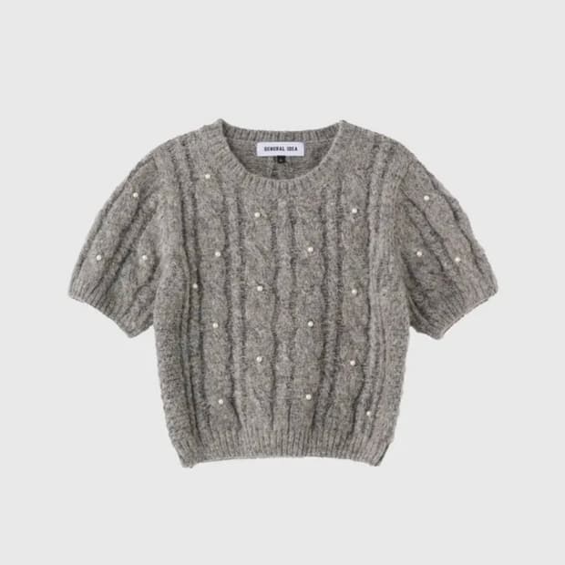 제너럴아이디어 케이블 진주 하프 니트