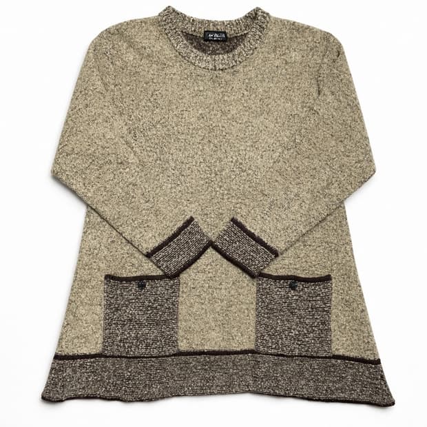 JPN 90s~00s 일본 빈티지 모리걸 베이지 배색 니트 원피스