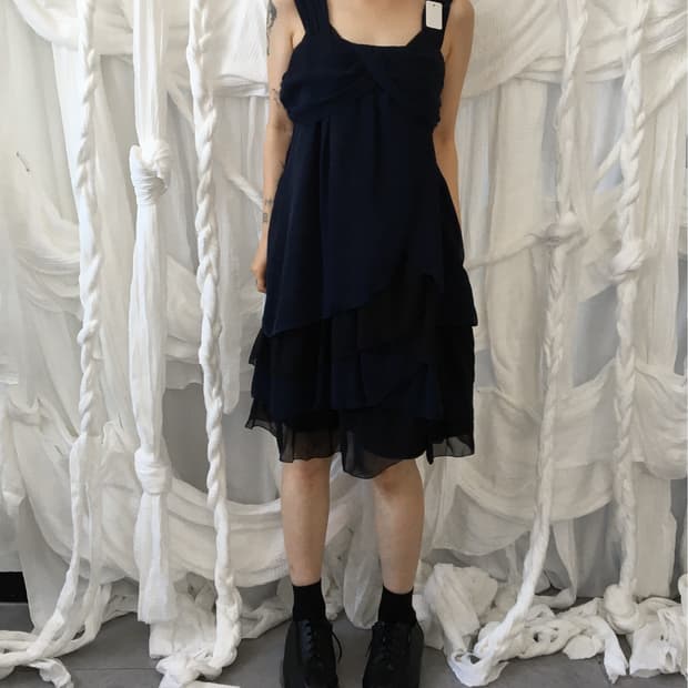 Ruffle point navy dress