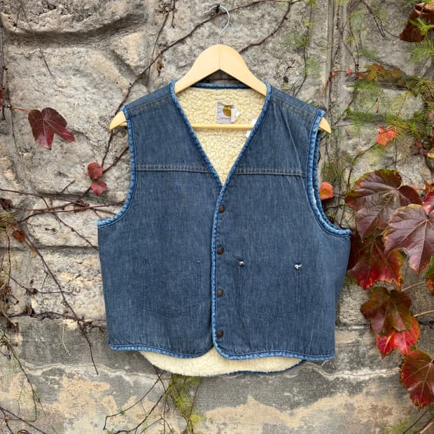 80s 칼하트 빈티지 데님 쉐르파 베스트 L