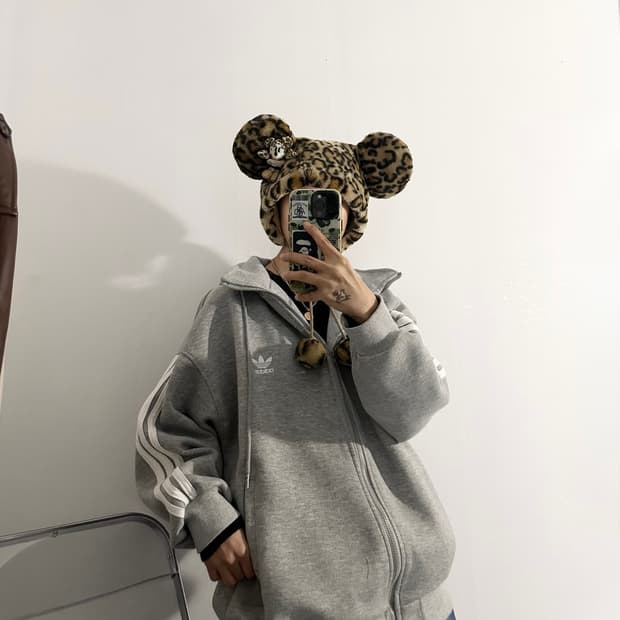 도쿄디즈니 미니마우스 호피 레오파드 갸루 털모자 