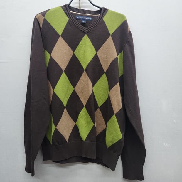 타미힐피거 아가일패턴 코튼 니트 L