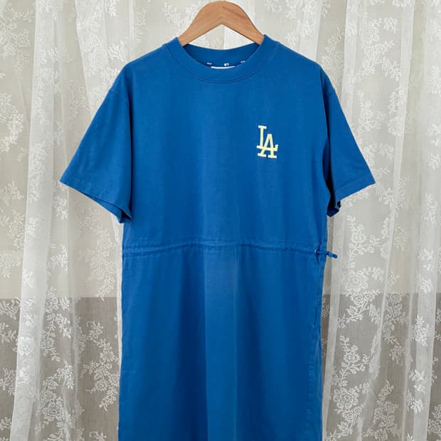 XS) MLB LA 반팔 미니 원피스 블루