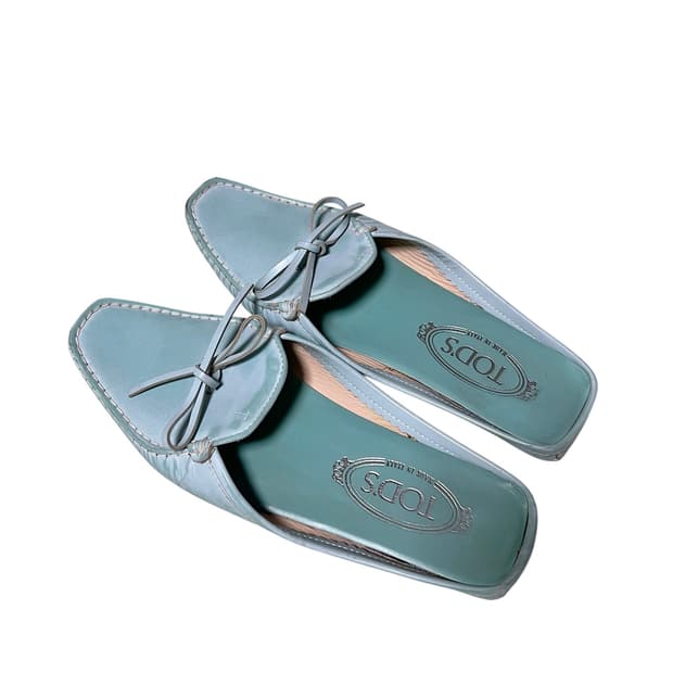 토즈 명품 TOD'S 민트색 가죽 리본 뮬