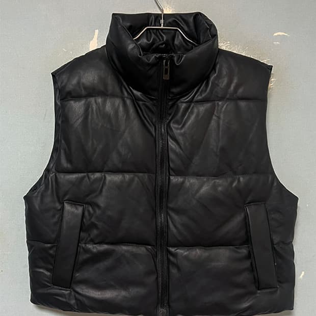 ZARA 자라 여자 패딩조끼 웰론 페이크레더 L 100 77