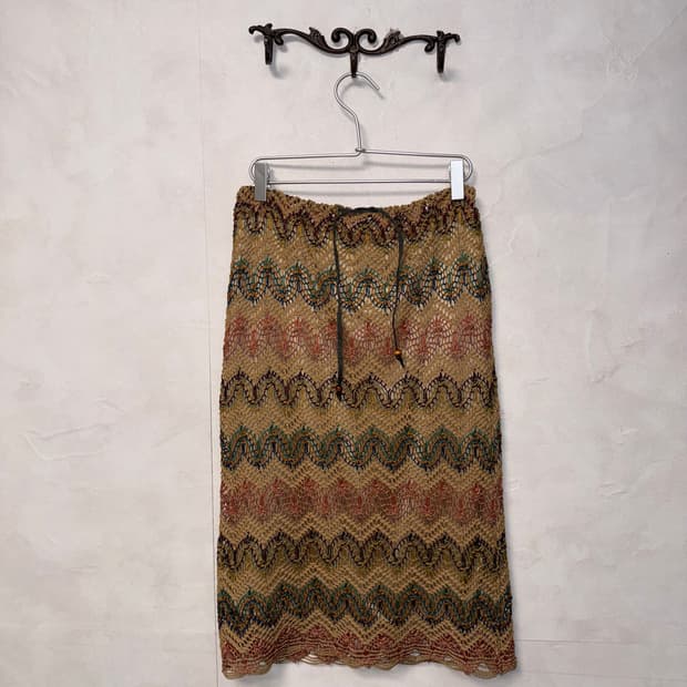 Beige ethnic hippie net banding skirt
