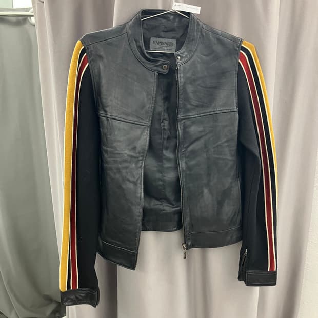 배색 패널 레더 자켓