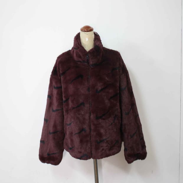 W-4079/나이키 정품 여성용 버건디 페이크퍼 자켓 90