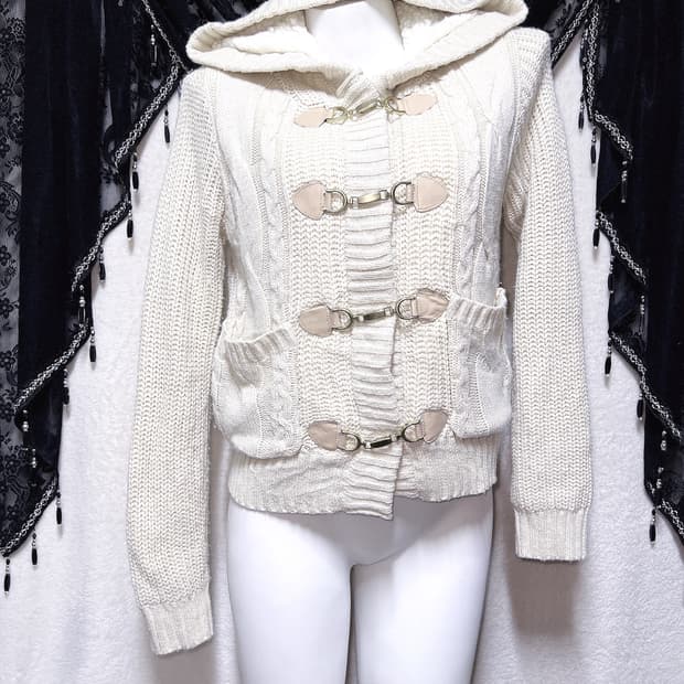 세실맥비 아이보리 뽀글이 후드 니트가디건 자켓 코트 달천 모리 라떼갸루