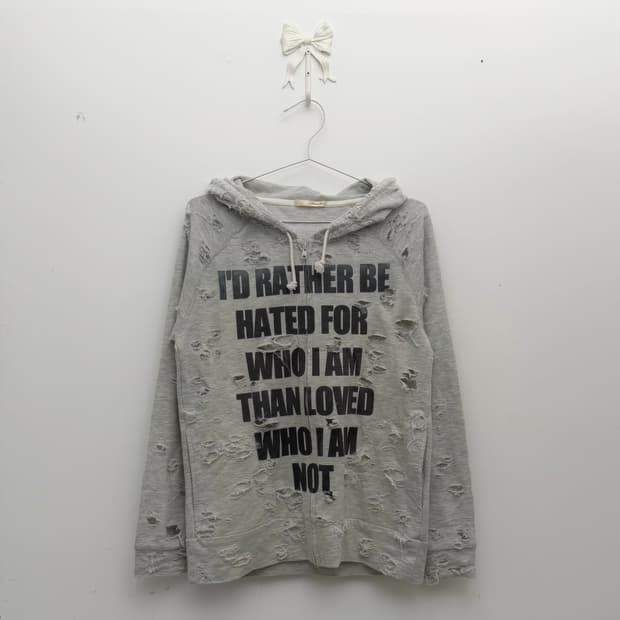 그레이 레터링 디스트레스 후드집업