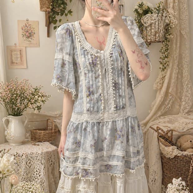 모리걸 하구미 플라워 레이스 원피스 여리핏